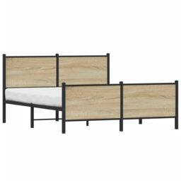 Berkfield Home Metal Bed Frame without Mattress Sonoma Oak 140x190 cm in Brown - thumbnail 2