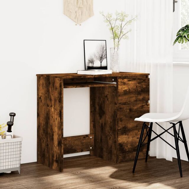 Berkfield Home Desk Smoked Oak 90x45x76 cm Engineered Wood in Brown - Size: 90 x 45 x 76 cm - image 1