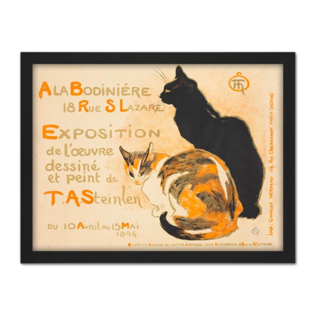 "Artery8 Wall Art Print Steinlen Bodiniere Artist's Own Exhibition Cats Advert Large Framed Wall Décor Art in Brown - Size: W18"" x H24""" - image 1