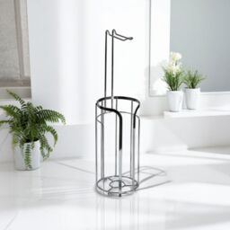 Showerdrape Dante Toilet Roll Holder & Spare Paper Holder Combination in Silver - thumbnail 1