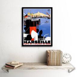 "Artery8 Travel Tourism Marseilles France Mediterranean Framed Wall Art in Blue - Size: W12"" x H16""" - thumbnail 2
