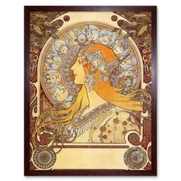 "Artery8 Wall Art Print Alphonse Mucha 1896 Zodiac Signs Art Nouveau Old Master Painting Art Framed in Brown - Size: W12"" x H16""" - thumbnail 1