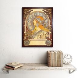 "Artery8 Wall Art Print Alphonse Mucha 1896 Zodiac Signs Art Nouveau Old Master Painting Art Framed in Brown - Size: W12"" x H16""" - thumbnail 2