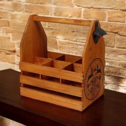 Minster 6 Wooden Bottle Holder with Metal Opener - L19 x W27 x H30 cm in Brown - Size: 1 Pack - thumbnail 2