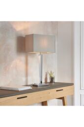 Netlighting Moreto 1 Light Table Lamp Chrome with Grey Silk Effect Shade B22 - thumbnail 2