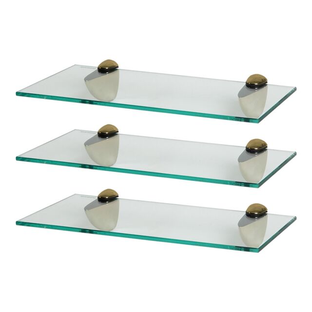 Harbour Housewares 3x Floating Glass Shelves - 40cm - Bathroom Shower Storage Display in Gold - image 1