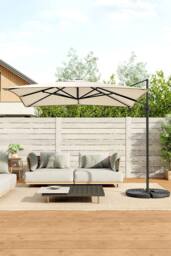 Living and Home Large Square Canopy Rotating Outdoor Cantilever Parasol with Fillable Base in Beige - thumbnail 2