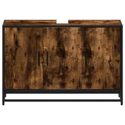 Berkfield Home Bathroom Sink Cabinet Smoked Oak 90x33x60 cm Engineered Wood in Brown - Size: 90 x 33 x 60 cm - thumbnail 5