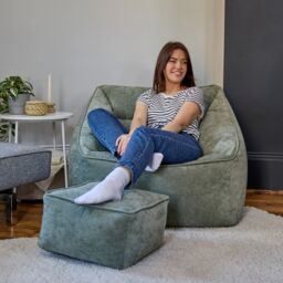 icon Natalia Chenille Adults Bean Bag Armchair & Pouffe, Large Beanbag & Footstool Grey in Green - Size: XL - thumbnail 2