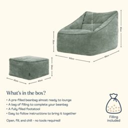 icon Natalia Chenille Adults Bean Bag Armchair & Pouffe, Large Beanbag & Footstool Grey in Green - Size: XL - thumbnail 6