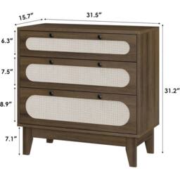 VOGREX 3 Drawer Dresser Bedside Table Chest for Bedroom Entryway in Brown - thumbnail 2