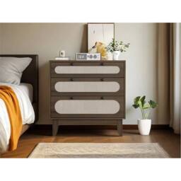 VOGREX 3 Drawer Dresser Bedside Table Chest for Bedroom Entryway in Brown - thumbnail 4