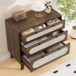 VOGREX 3 Drawer Dresser Bedside Table Chest for Bedroom Entryway in Brown - thumbnail 3