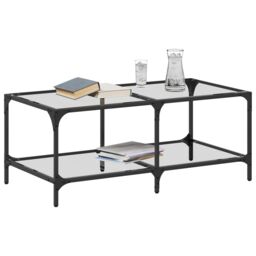 Berkfield Home Coffee Table with Transparent Glass Top 98.5x50x40 cm Steel in Grey - thumbnail 3