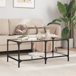 Berkfield Home Coffee Table with Transparent Glass Top 98.5x50x40 cm Steel in Grey