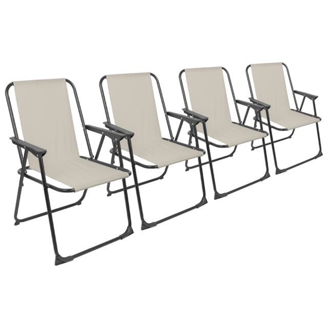 Harbour Housewares Folding Metal Beach Chairs - Matt Black - Pack of 4 in Beige - image 1