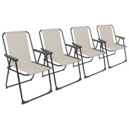 Harbour Housewares Folding Metal Beach Chairs - Matt Black - Pack of 4 in Beige - thumbnail 1