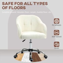 HOMCOM Fluffy Vanity Chair for Desk, with Height Adjustable, Wheels in White - thumbnail 6