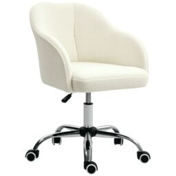 HOMCOM Fluffy Vanity Chair for Desk, with Height Adjustable, Wheels in White - thumbnail 2