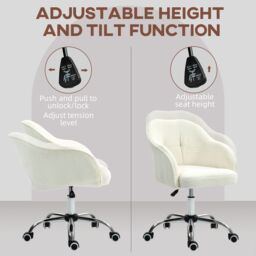 HOMCOM Fluffy Vanity Chair for Desk, with Height Adjustable, Wheels in White - thumbnail 4