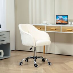 HOMCOM Fluffy Vanity Chair for Desk, with Height Adjustable, Wheels in White - thumbnail 1