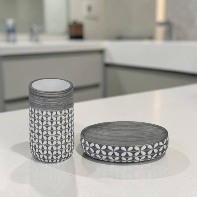 Showerdrape Ravello Bathroom Accessory Set - Soap Dish & Tumbler in Grey - image 1