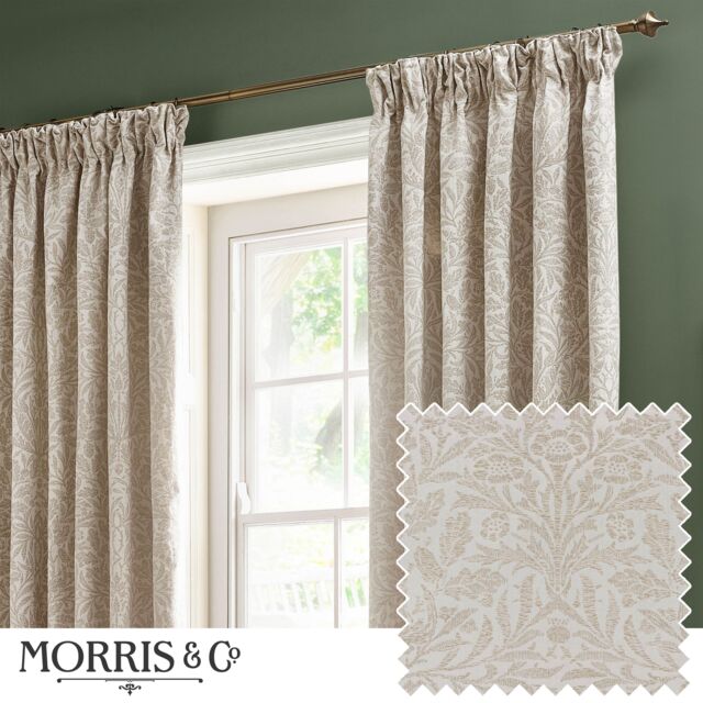 Morris & Co Acorn Tonal Fully Lined Matt Jacquard Pencil Pleat Curtains in Ivory - Size: 229 cm width x 137 cm drop - image 1
