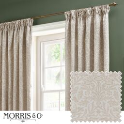 Morris & Co Acorn Tonal Fully Lined Matt Jacquard Pencil Pleat Curtains in Ivory - Size: 229 cm width x 137 cm drop
