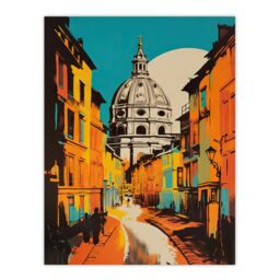 "Artery8 Wall Art Print Vatican City St Peter's Basilica Vibrant Painting Yellow Orange Blue Italian City Architecture Poster - Size: W18"" x H24""" - thumbnail 1