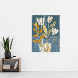"Artery8 Tulip Flowers Orange Blue Potted Plant Floral Wall Art Print - Size: W24"" x H32""" - thumbnail 4