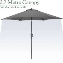 Christow 2.7m Tilting Garden Parasol Outdoor Umbrella Patio Sunshade With Crank in Grey - thumbnail 3