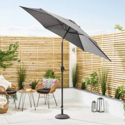 Christow 2.7m Tilting Garden Parasol Outdoor Umbrella Patio Sunshade With Crank in Grey - thumbnail 2