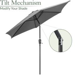 Christow 2.7m Tilting Garden Parasol Outdoor Umbrella Patio Sunshade With Crank in Grey - thumbnail 4
