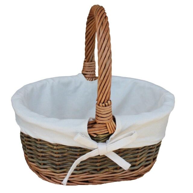 Red Hamper Wicker Lined Country Oval Shopping Basket in White - Size: Small - image 1