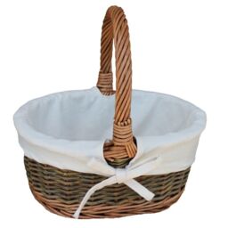 Red Hamper Wicker Lined Country Oval Shopping Basket in White - Size: Small - thumbnail 1