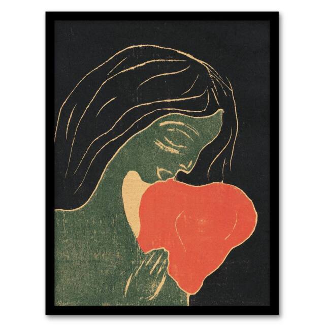 Artery8 Edvard Munch Framed Wall Art Print The Heart Hjertet Painting in Black - Size: A4 - image 1