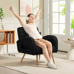 NESTLUNE Fleece Upholstered Accent Chair in Black - Size: 100 cm x 15 cm - thumbnail 4