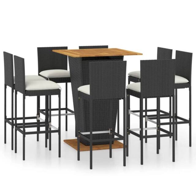 Berkfield Home 9 Piece Garden Bar Set with Cushions Poly Rattan Black - image 1
