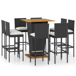 Berkfield Home 9 Piece Garden Bar Set with Cushions Poly Rattan Black - thumbnail 1
