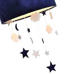 Happy Homewares Soft Velvet Pendant Lamp Shade with Hanging Felt Stars & Clouds in Midnight - Size: 12 inches - thumbnail 3