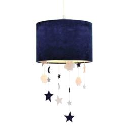Happy Homewares Soft Velvet Pendant Lamp Shade with Hanging Felt Stars & Clouds in Midnight - Size: 12 inches - thumbnail 2