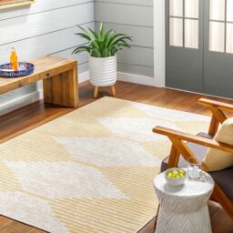 Livabliss Eagean Global Black Blue Beige Green In- & Outdoor Rug in Yellow - Size: 160 cm diameter - thumbnail 1