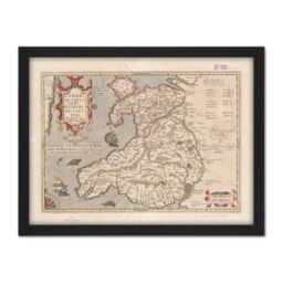 "Artery8 Wall Art Print Hondius 1633 Welsh Latin Early Map Wales Cymru Large Framed Wall Décor Art in Light Oak - Size: W18"" x H24""" - thumbnail 1