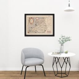 "Artery8 Wall Art Print Hondius 1633 Welsh Latin Early Map Wales Cymru Large Framed Wall Décor Art in Light Oak - Size: W18"" x H24""" - thumbnail 2