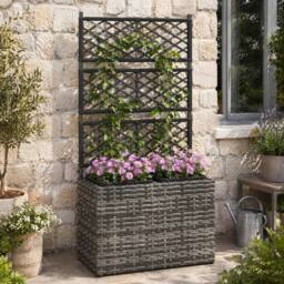 STILVORA Raised Planter with Trellis 57 cm in Grey