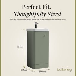 Balterley Modern Bathroom Floor 1 Door Vanity Unit Basin, Satin Green, 405mm in Green - thumbnail 5