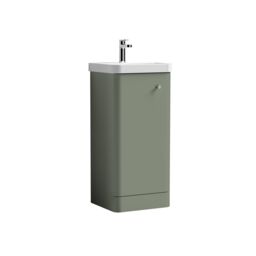 Balterley Modern Bathroom Floor 1 Door Vanity Unit Basin, Satin Green, 405mm in Green