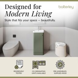 Balterley Modern Bathroom Floor 1 Door Vanity Unit Basin, Satin Green, 405mm in Green - thumbnail 3