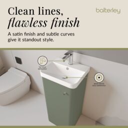 Balterley Modern Bathroom Floor 1 Door Vanity Unit Basin, Satin Green, 405mm in Green - thumbnail 7