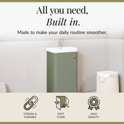 Balterley Modern Bathroom Floor 1 Door Vanity Unit Basin, Satin Green, 405mm in Green - thumbnail 2